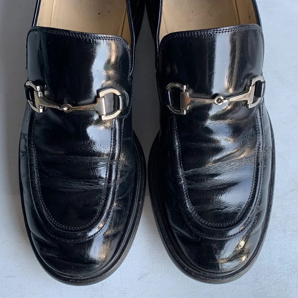 Gucci Horsebit Loafers Womens 8B Black Leather Block Heel Slip‎ On Italy Classic - Picture 7 of 17